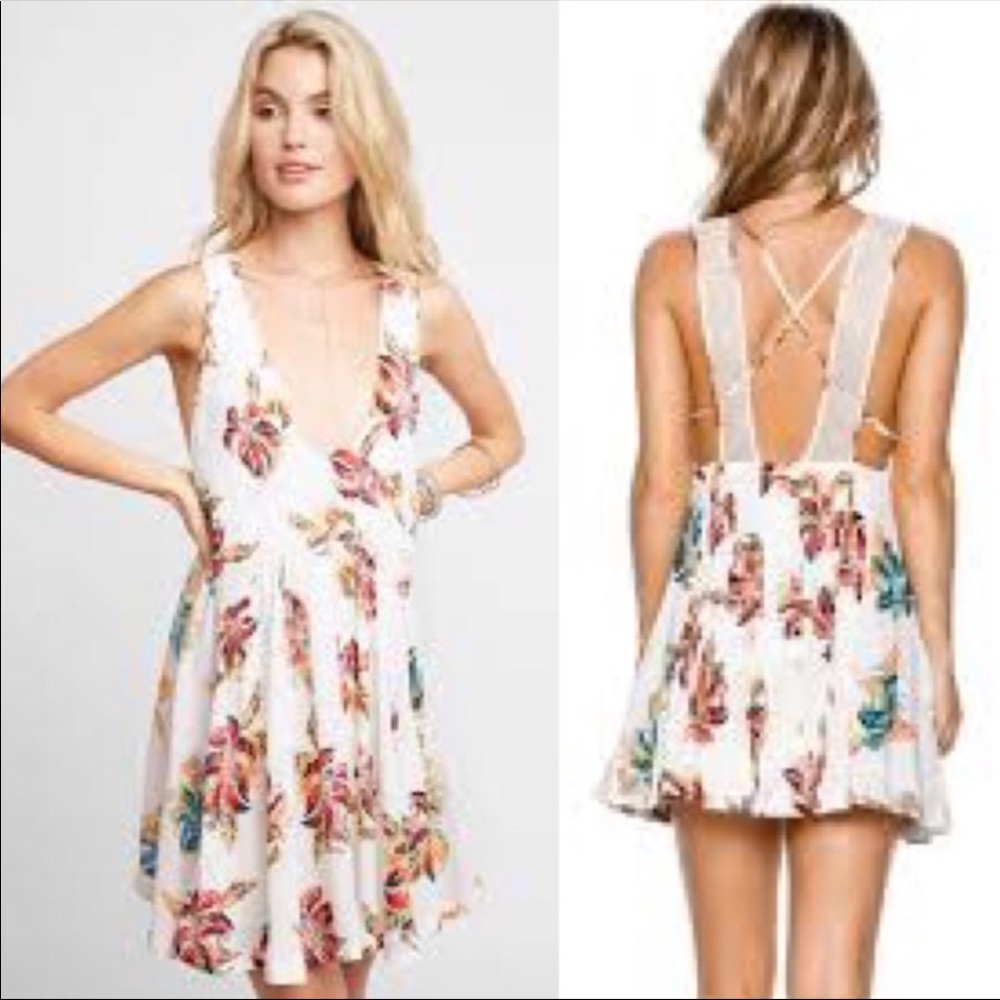 White Floral Free People Mesh Strap Dress Size S